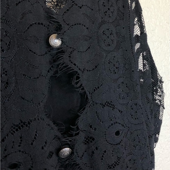 Free People Black Lace Verushka High Neck Button Down Back  Sleeves Mini Dress 6 - Picture 7 of 14